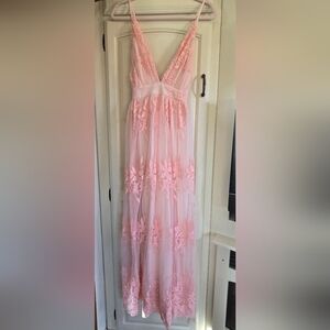 Embroidered Plunging V Neck Maxi Dress